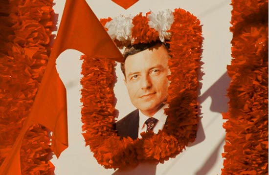 Garlanded Alfred Sant - Malta Labour Party Club St. Paul's Bay, 1 May 2007