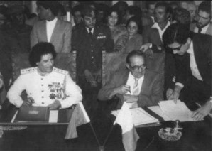 Here's AST, at the signing yet another agreement that made Malta a satellite of Gaddafi's Libya, with that scum Mintoff. 