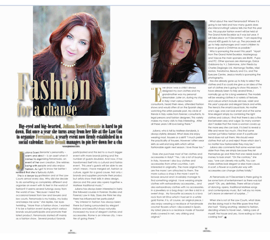 Juliana Scerri Ferrante, contracted for legal services by Minister Coleiro Preca, is interviewed about her fashion business