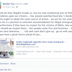 Rachel Tua FB anti-immigration