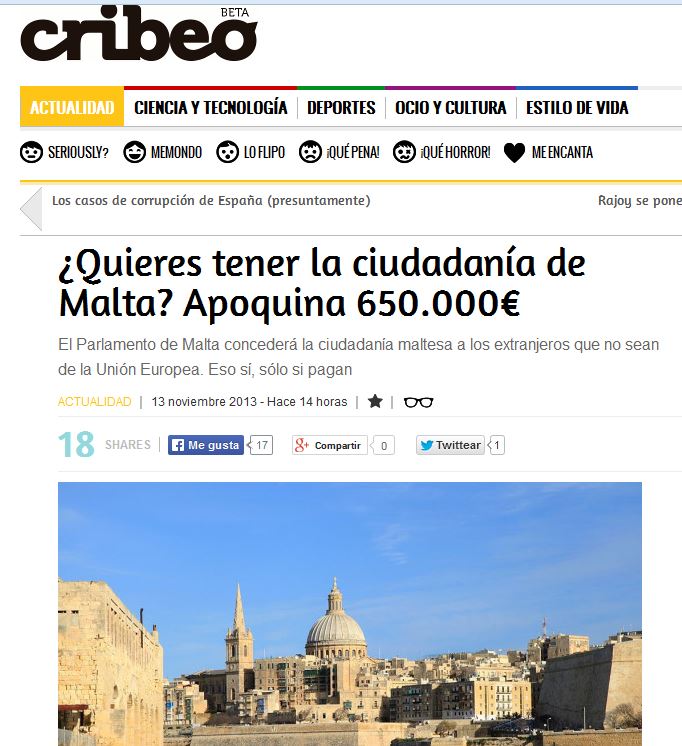 Cribeo/Spain: 'Who wants Maltese citizenship? It costs 650,000 euros.'