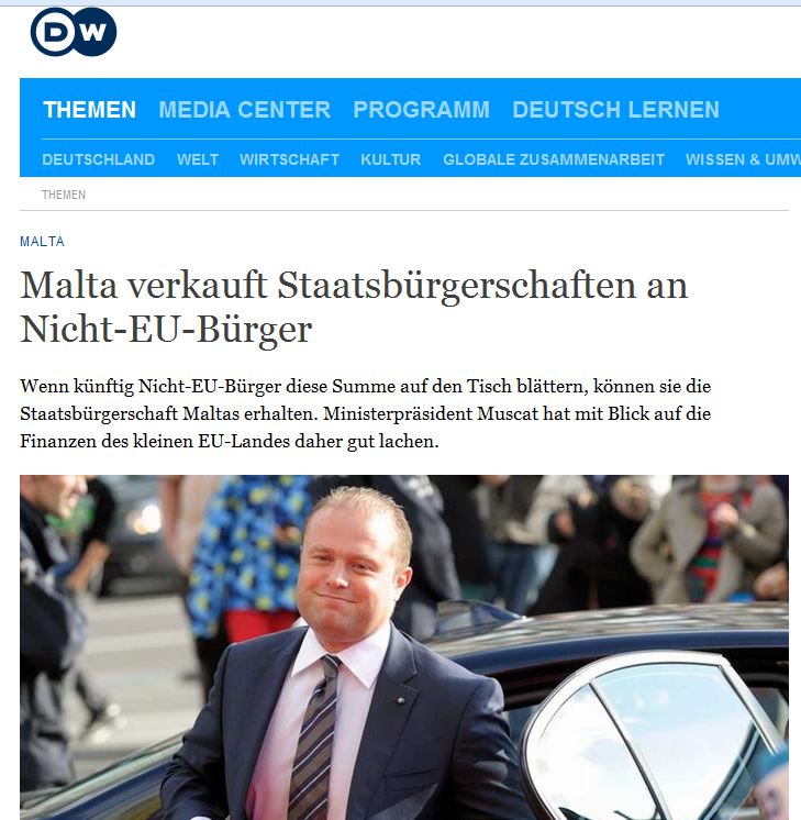 DW/Germany: 'Malta selling citizenship to non-EU citizens'