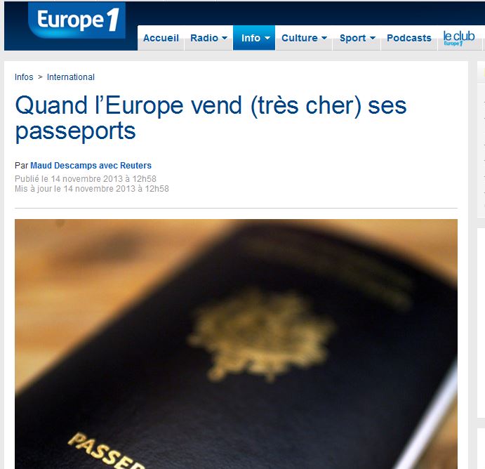 Europe 1/French radio network: in the text - "Malta, the new Caribbean" and "no condiitons; just money"
