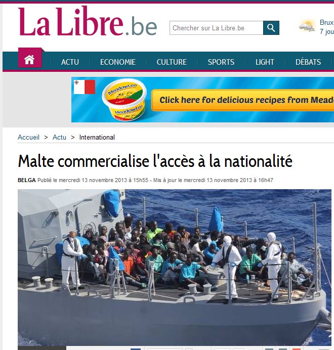 La Libre/Belgium: Malta commercialises access to nationality