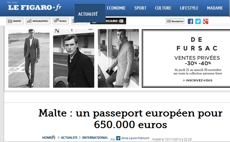 Le Figaro/France: 'Malta - A European passport for 650,000 euros'