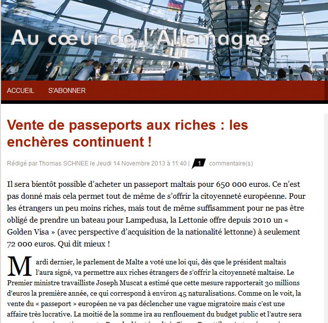 Left-wing French magazine Marianne: 'Sale of passports to the rich. The auction goes on.'