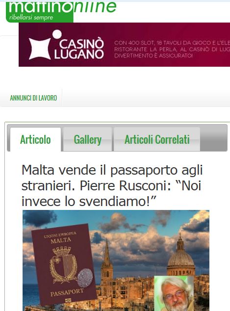 Mattino Online/Switzerland: 'Malta sells passports to foreigners'