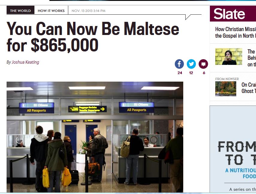 Slate: the article refers to the "cash-strapped government of Malta"