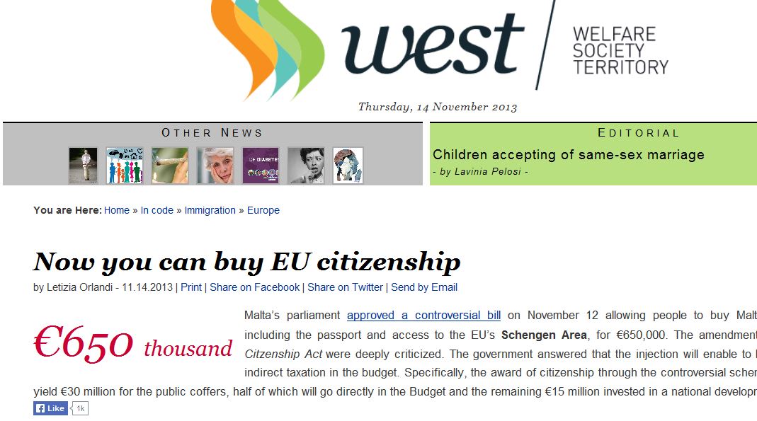 WEST Welfare Society Territory: 'Now you can buy EU citizenship.'