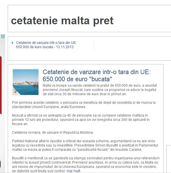 Ziare/Romania: 'Citizenship for sale in an EU country at 650,000 euros a piece.'