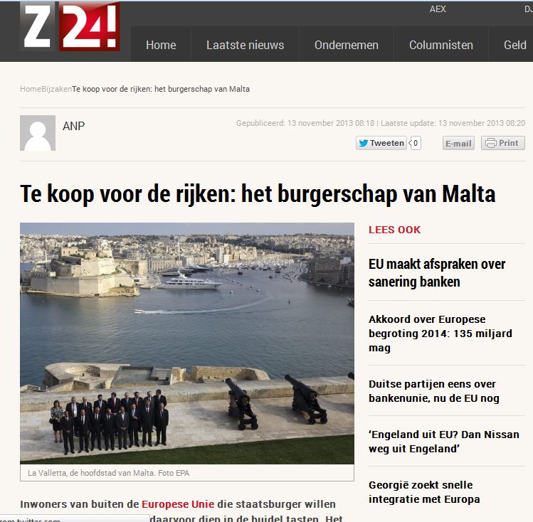 z24/The Netherlands: 'For sale for the rich: citizenship of Malta'