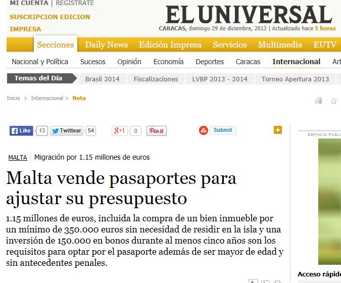 El Universal 29 December 2013