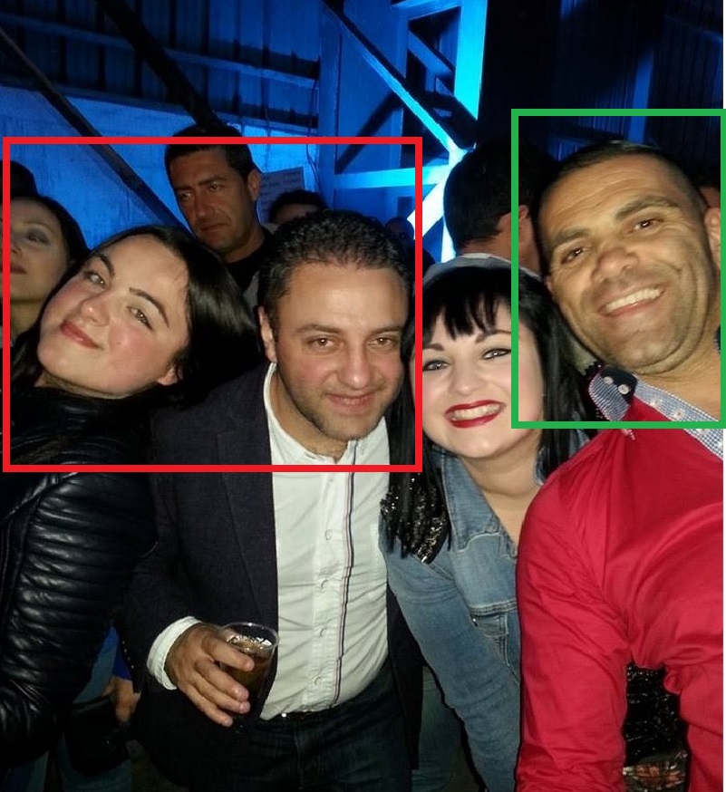 In the red box, Malta Today's star reporter Miriam Dalli and the prime minister's communications chief Kurt Farrugia. In the green box, the prime minister's driver.
