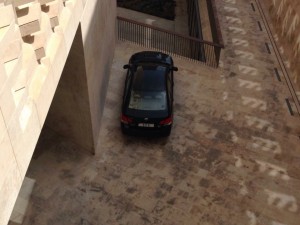 TODAY: Anglu Farrugia and his SPK plates, parked right up against Parliament House in the slot so thoughtfully provided for him by Renzo Piano