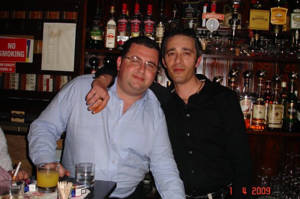 Jason Azzopardi (right) in his bar with Glenn Bedingfield, communications consultant at the Office of the Prime Minister