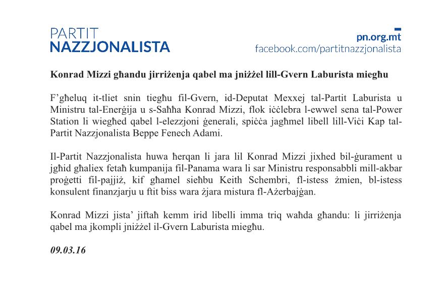 PN statement konrad mizzi
