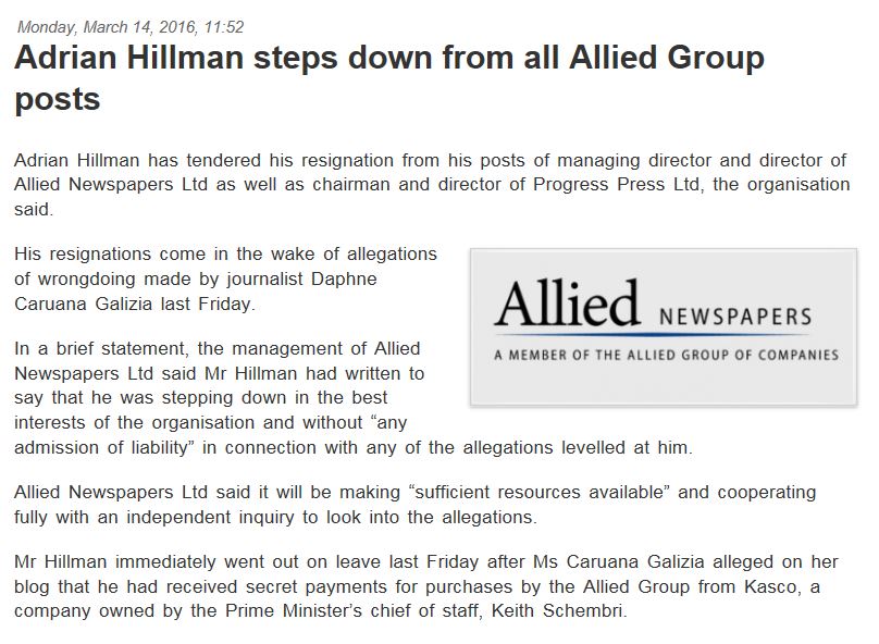 allied newspapers adrian hillman resignation