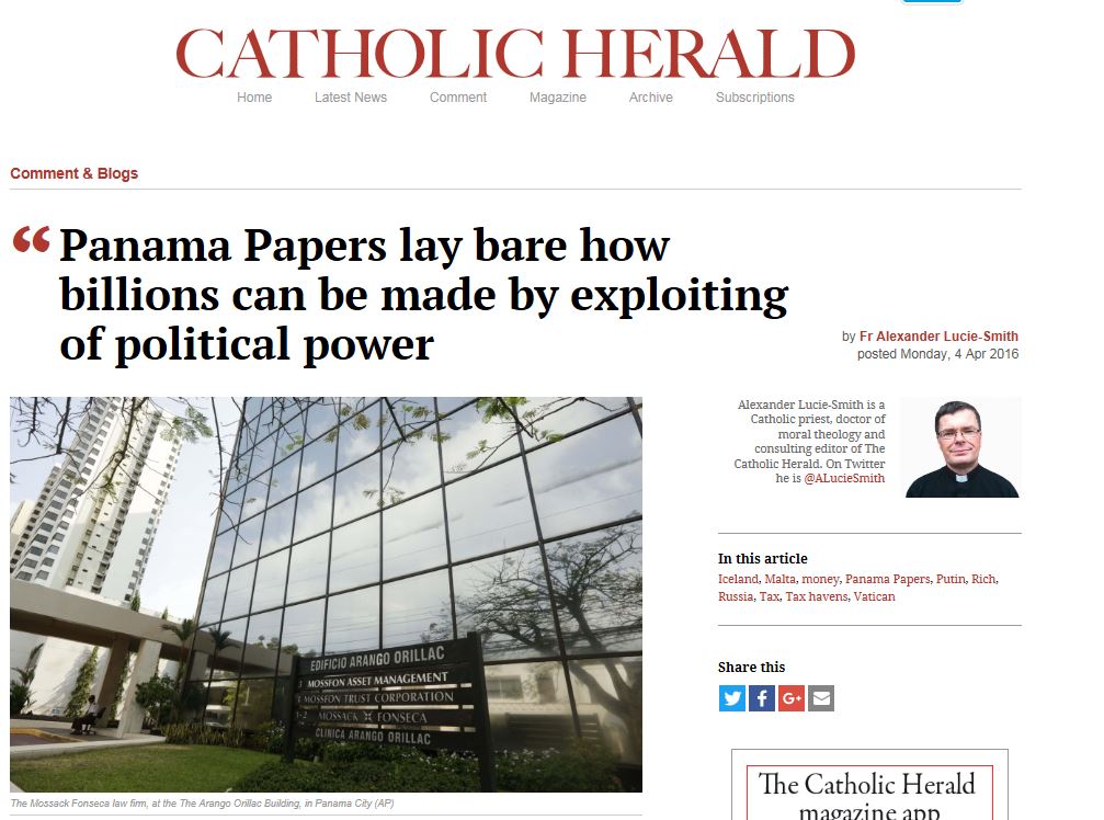 PANAMA PAPERS Alexander Lucie Smith in the Catholic Herald