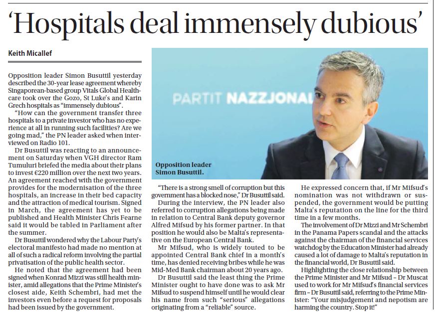 From today's print edition of the Times of Malta