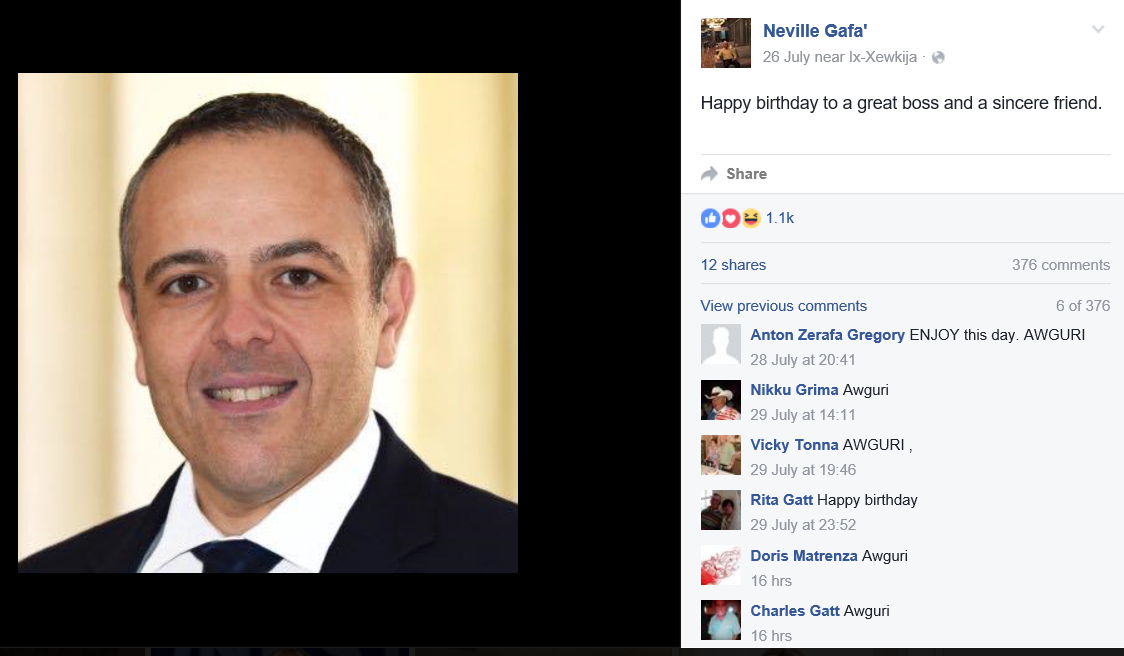 Neville Gafa calls Keith Schembri, the Prime Minister's corrupt chief of staff, "a great boss and sincere friend".