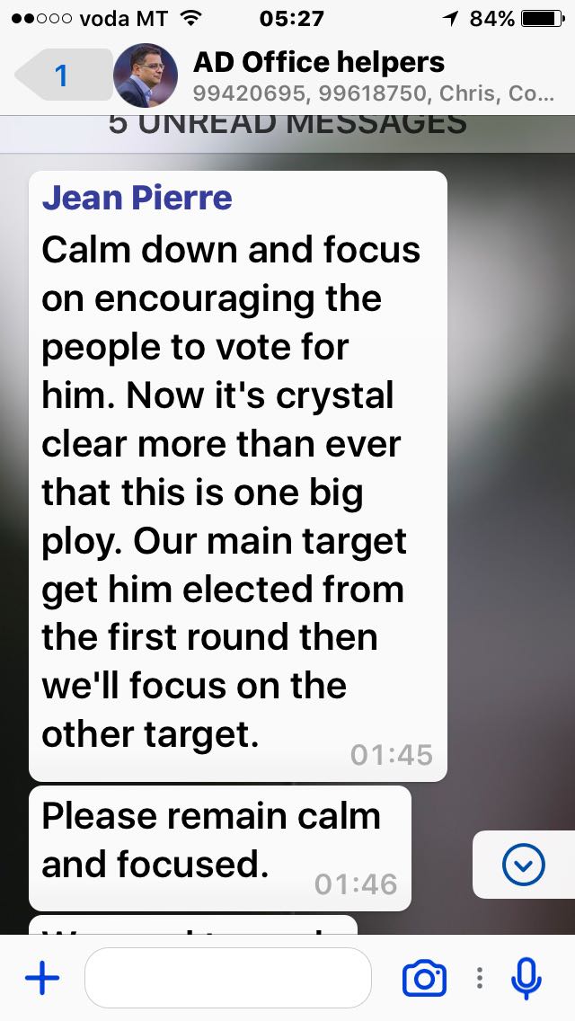 From Adrian Delia's WhatsApp group of campaign aides